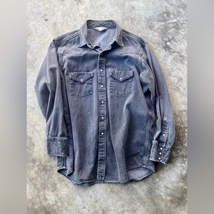 Vintage 90s Carhartt Western Pearl Snap Washed Black Denim Thrashed Distressed